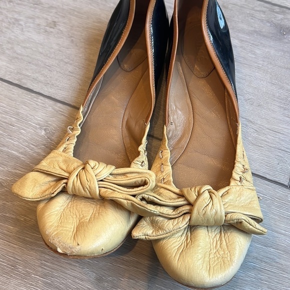 CHLOE Authentic Leather Two Tone Bow Ballerina Slippers Size 37.5 / 6.5 - Picture 6 of 12